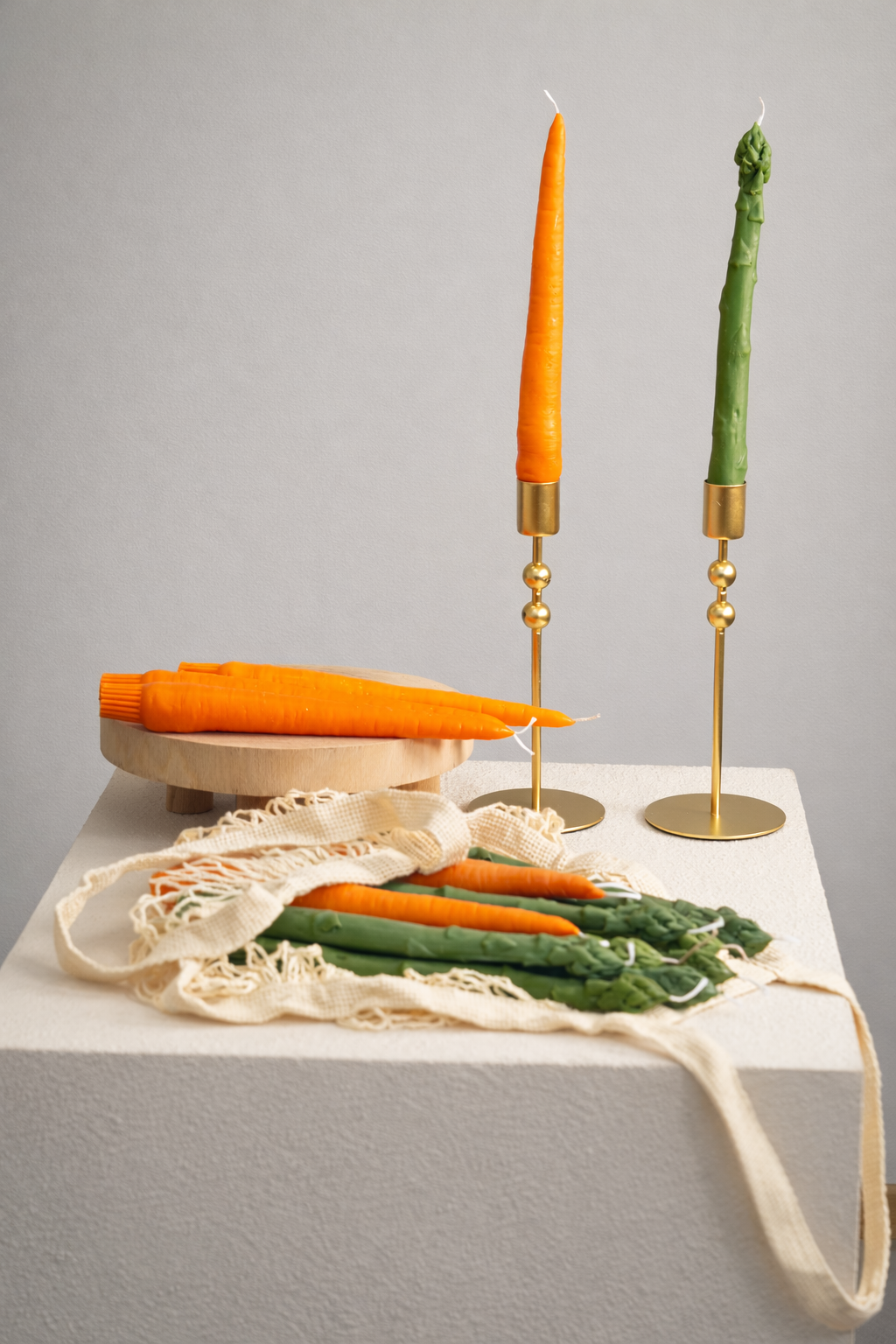 Carrot and Asparagus Taper Dinner  Candle — Handmade | 100% Soy Wax | Unscented | Easter & Spring Decor