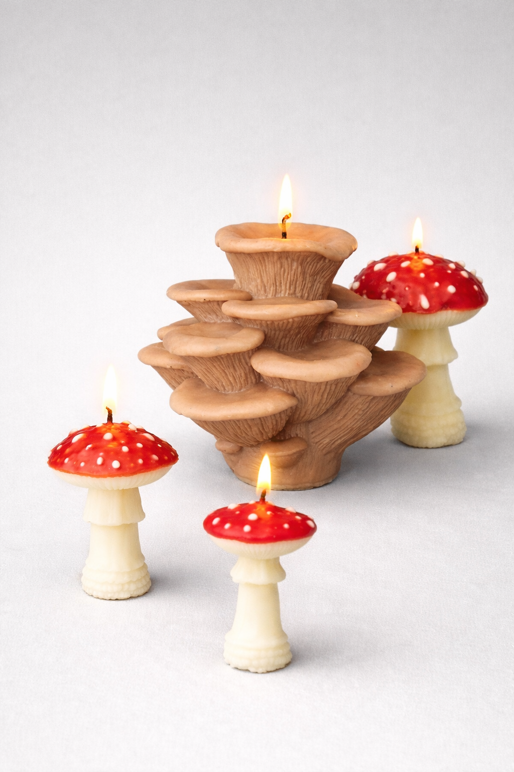 Oyster Mushroom Cluster -  Red Amanita Mushroom Candles