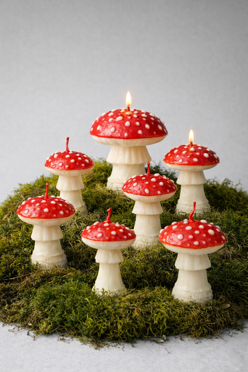 Oyster Mushroom Cluster -  Red Amanita Mushroom Candles