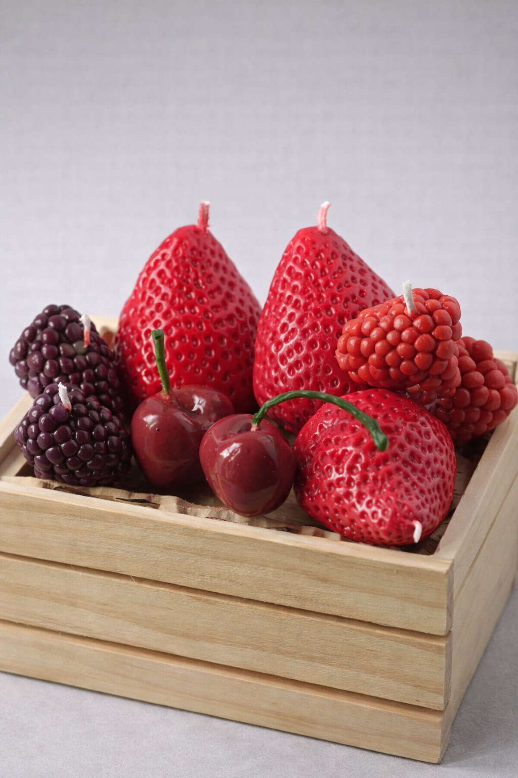 Handmade Soy Wax Fruit Candle Set: Realistic Berries - Strawberry, Cherry, Raspberry, Toppers