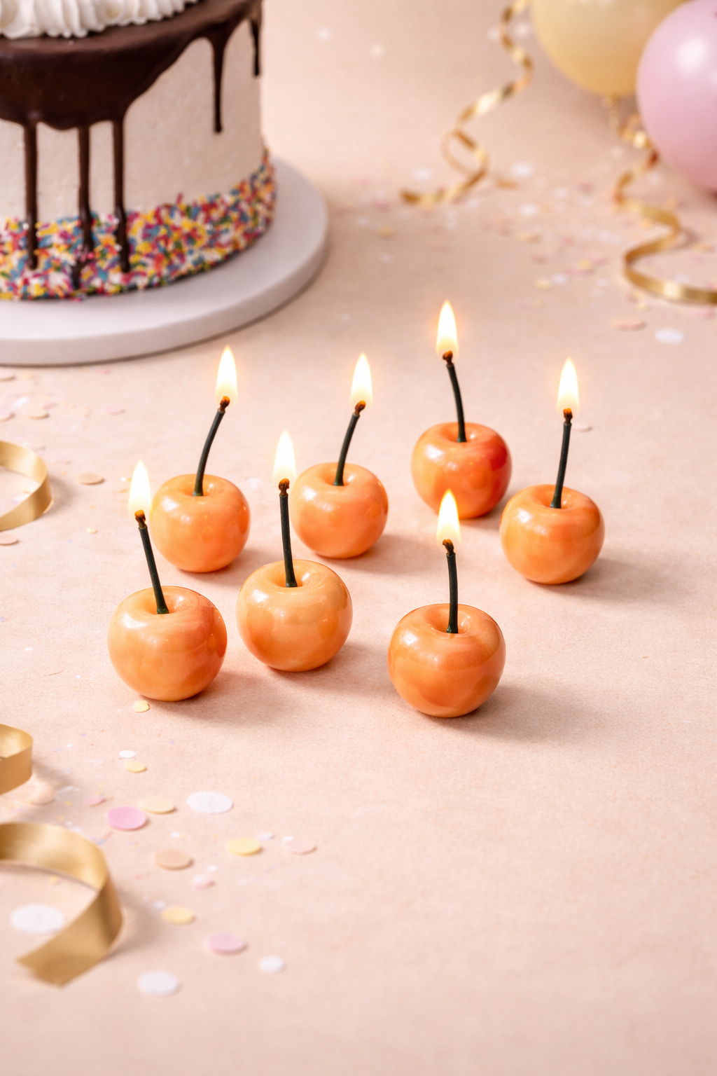 Cherry Birthday Cake Candles: Handmade Soy Wax Party Toppers - Set