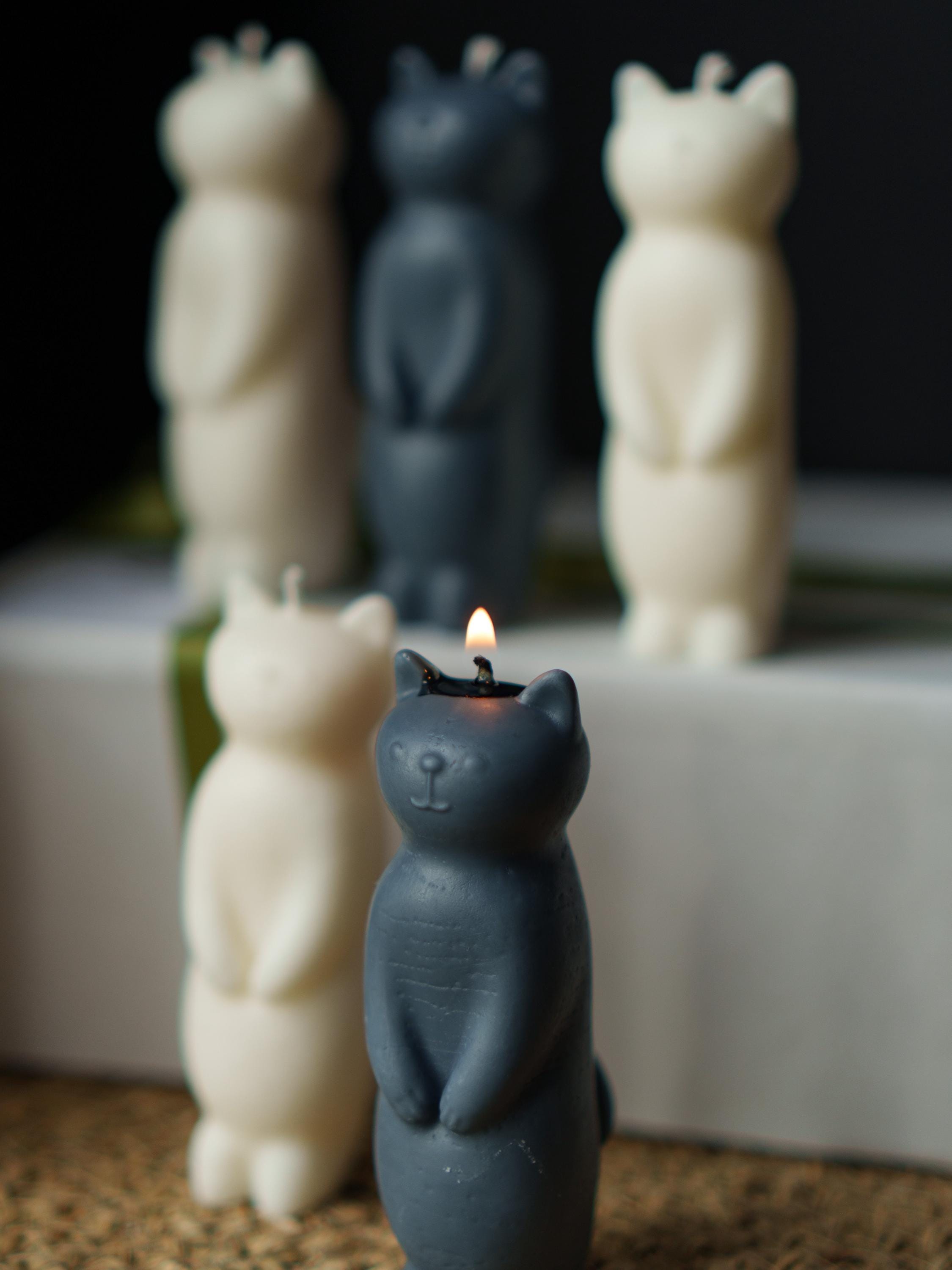 Cat-shaped candle - natural soy wax - Cat lover Gift - Unscented