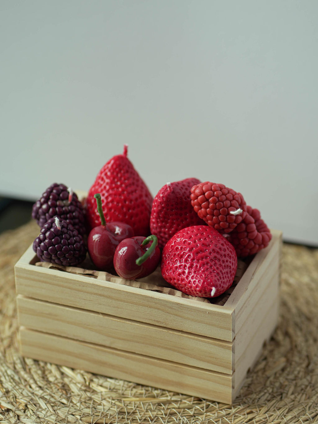 Handmade Soy Wax Fruit Candle Set: Realistic Berries - Strawberry, Cherry, Raspberry, Toppers