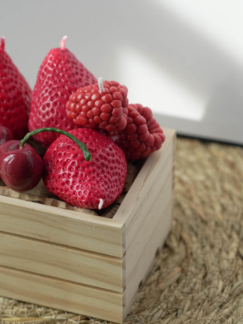 Handmade Soy Wax Fruit Candle Set: Realistic Berries - Strawberry, Cherry, Raspberry, Toppers