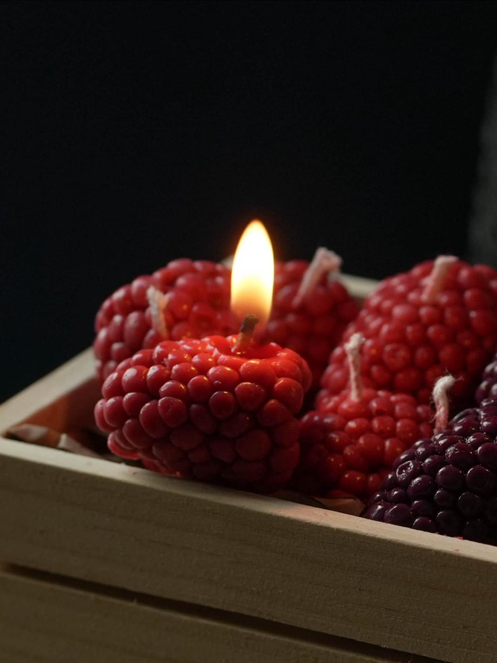Handmade Soy Wax Fruit Candle Set: Realistic Berries - Strawberry, Cherry, Raspberry, Toppers