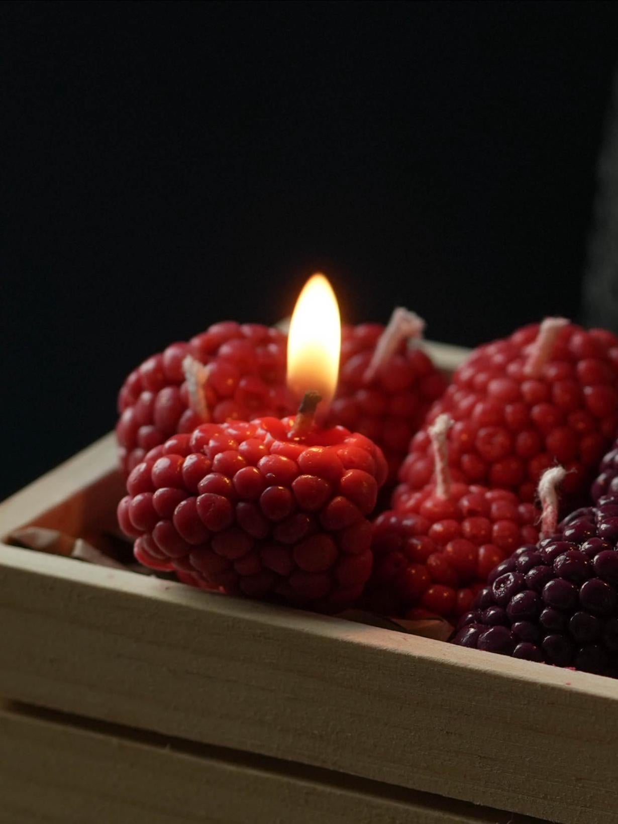 Handmade Soy Wax Fruit Candle Set: Realistic Berries - Strawberry, Cherry, Raspberry, Toppers