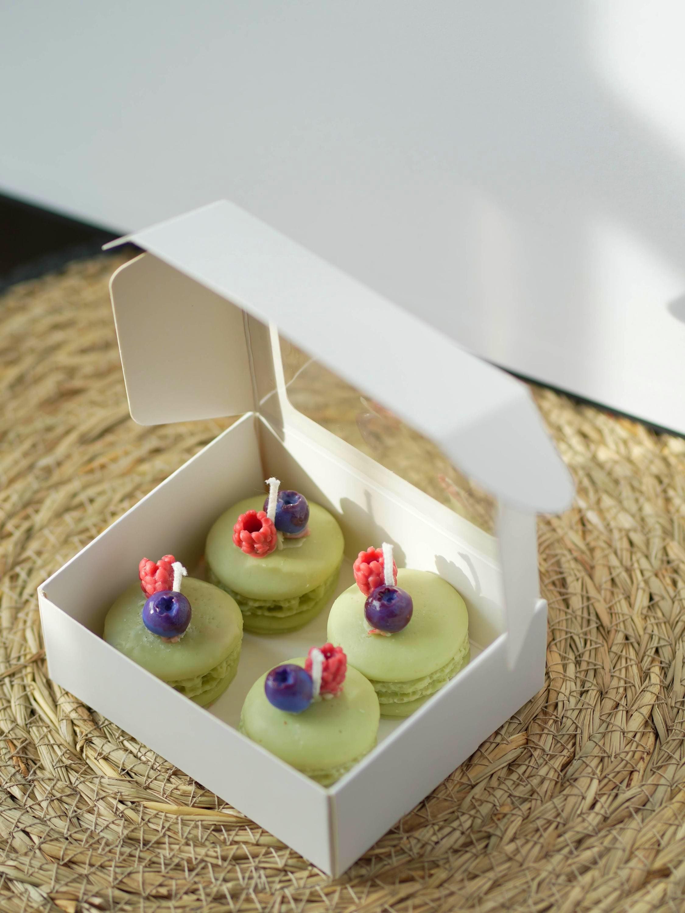 Macaron Candle Set: Handmade Soy Wax Dessert Candles, Realistic Food Decor