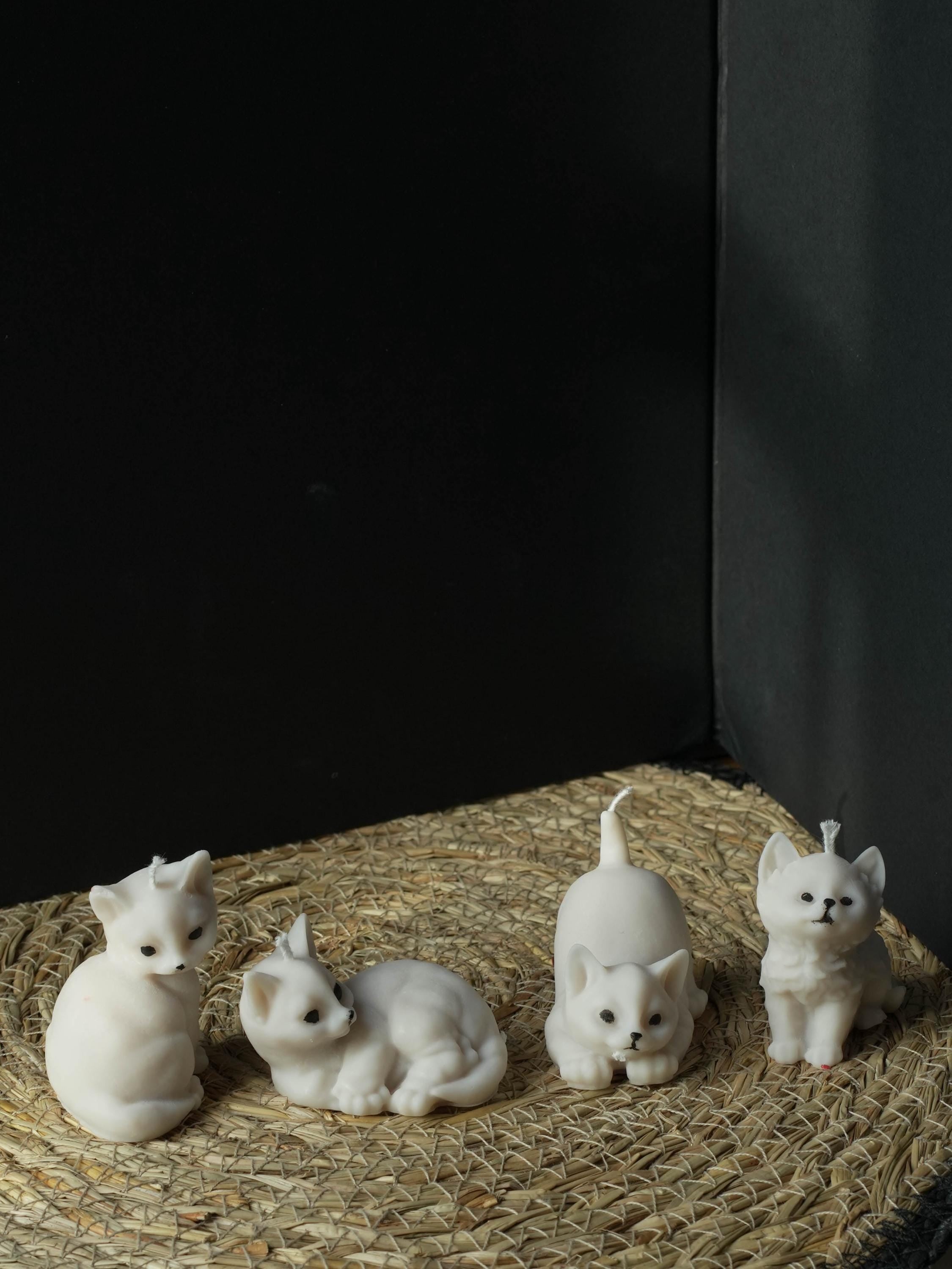 Handmade Soy Wax Cat Candles – Kitten Figurines, Set of 4