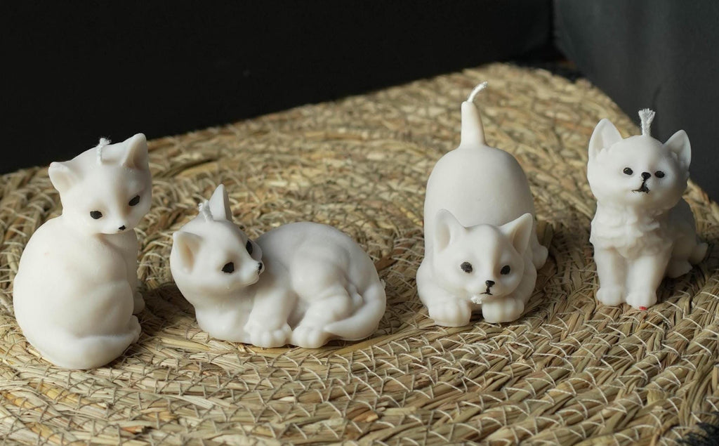 Handmade Soy Wax Cat Candles – Kitten Figurines, Set of 4