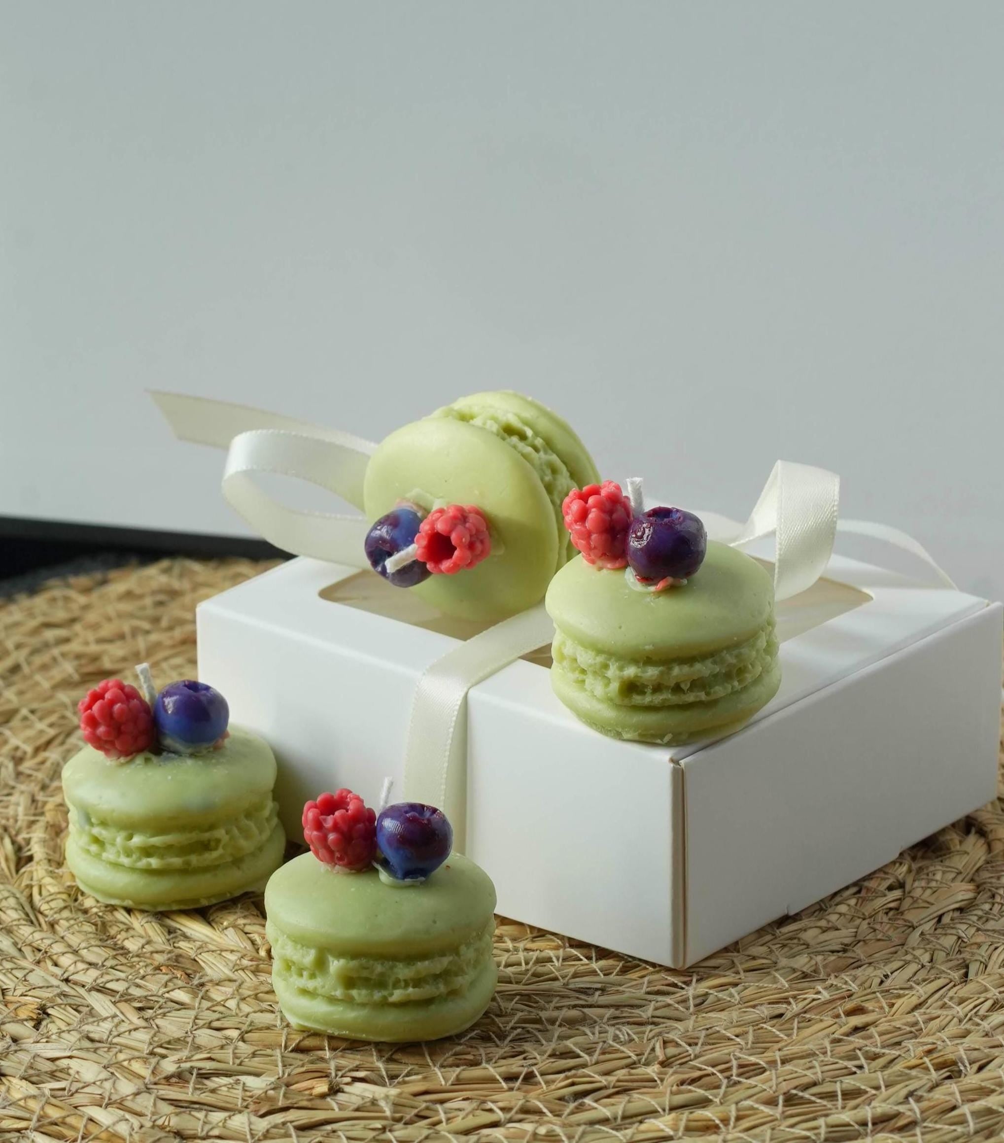 Macaron Candle Set: Handmade Soy Wax Dessert Candles, Realistic Food Decor