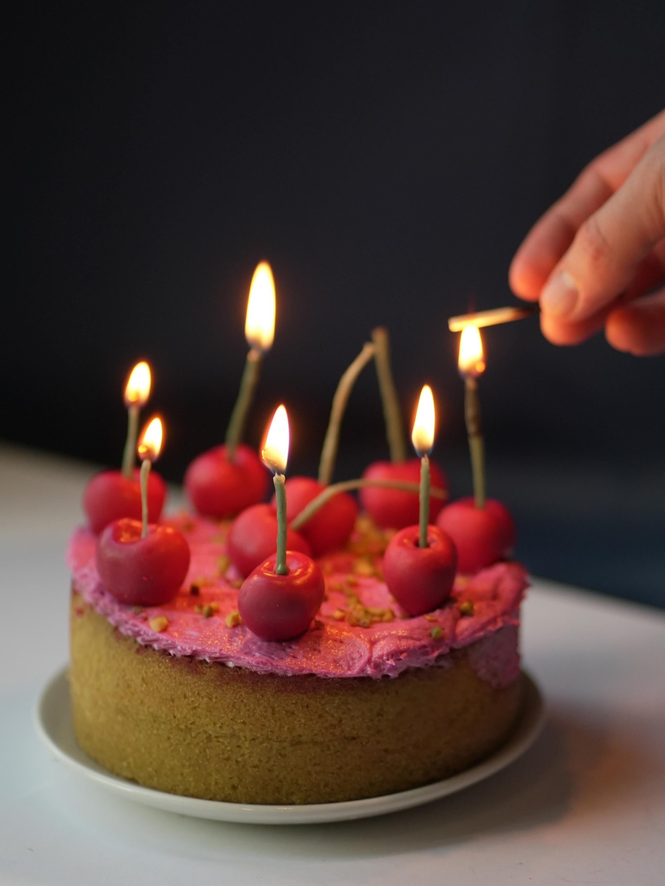 Cherry Candles: Handmade Soy Wax Party Toppers - Set of 3 or 8