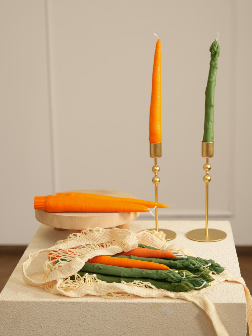 Carrot and Asparagus Taper Dinner  Candle — Handmade | 100% Soy Wax | Unscented | Easter & Spring Decor