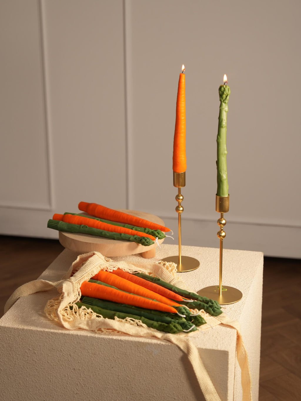Carrot and Asparagus Taper Dinner  Candle — Handmade | 100% Soy Wax | Unscented | Easter & Spring Decor