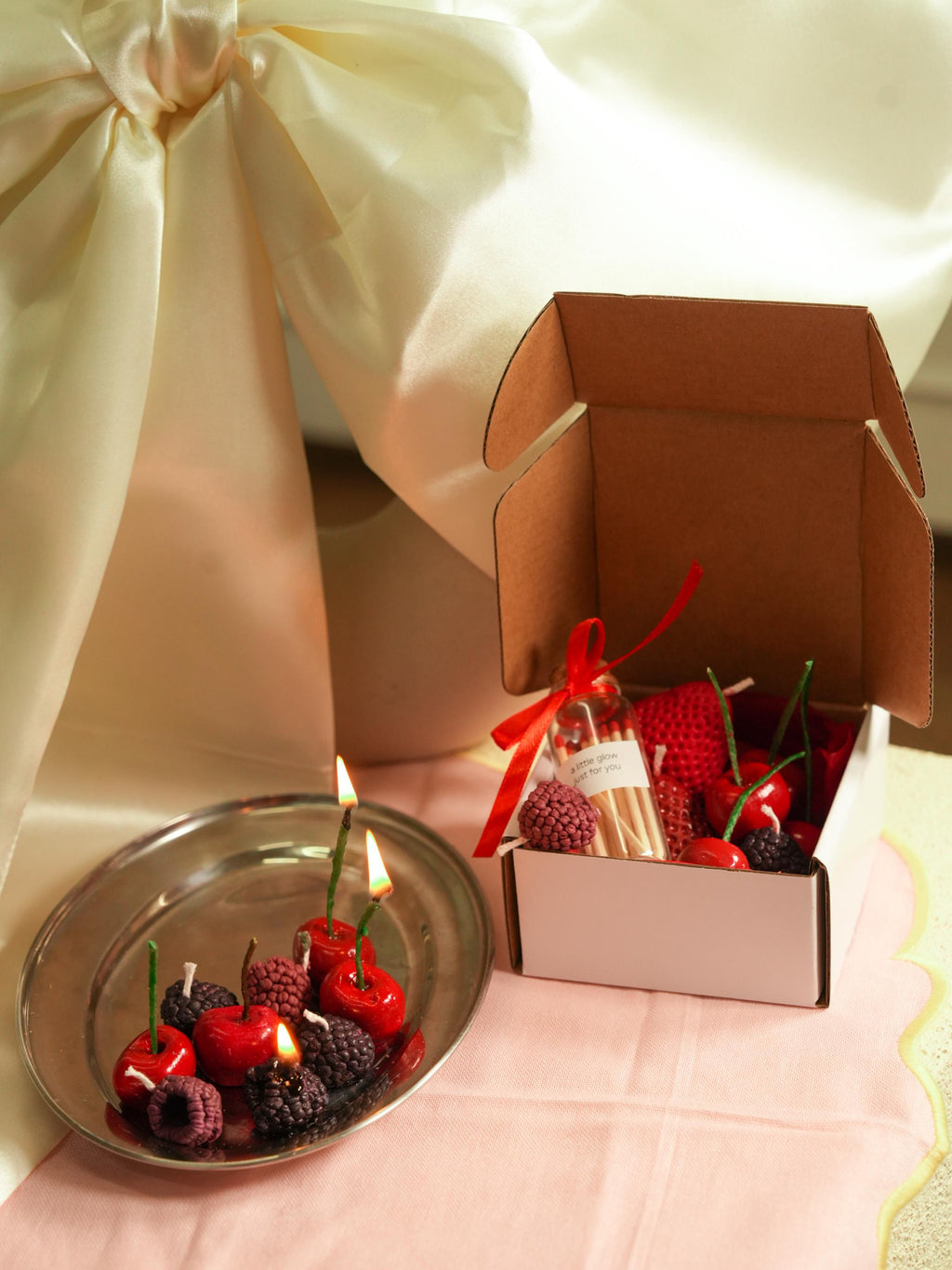 Mini Soy Wax Fruit Candle Set with matches  Realistic Berries - Strawberry, Cherry, Raspberry, blackberry