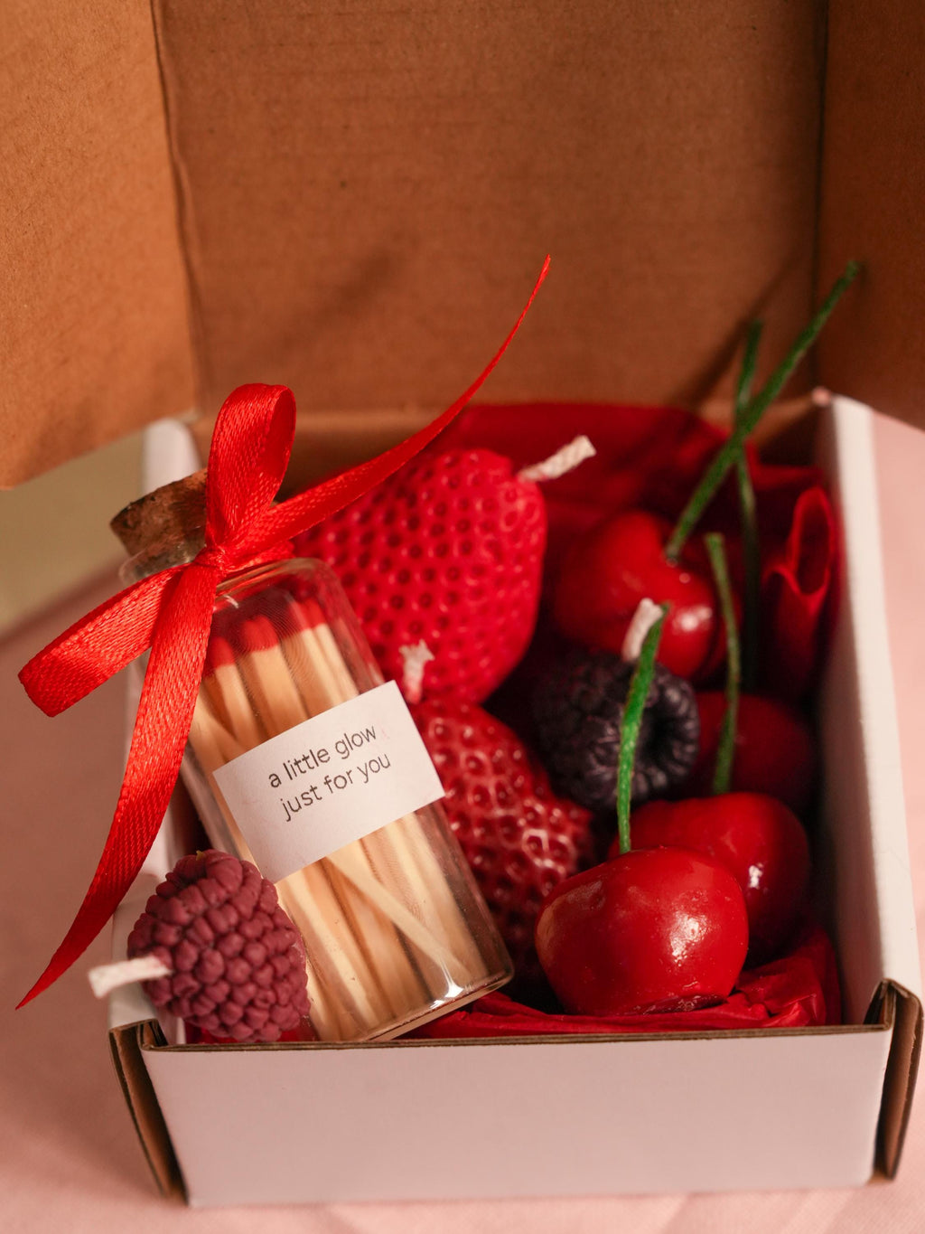 Mini Soy Wax Fruit Candle Set with matches  Realistic Berries - Strawberry, Cherry, Raspberry, blackberry