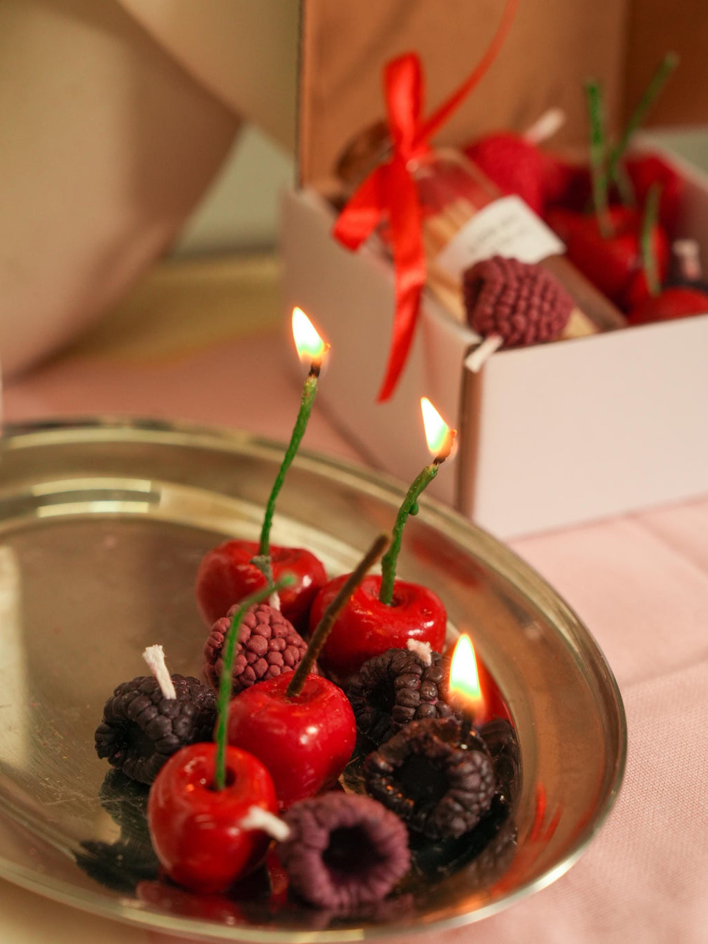 Mini Soy Wax Fruit Candle Set with matches  Realistic Berries - Strawberry, Cherry, Raspberry, blackberry