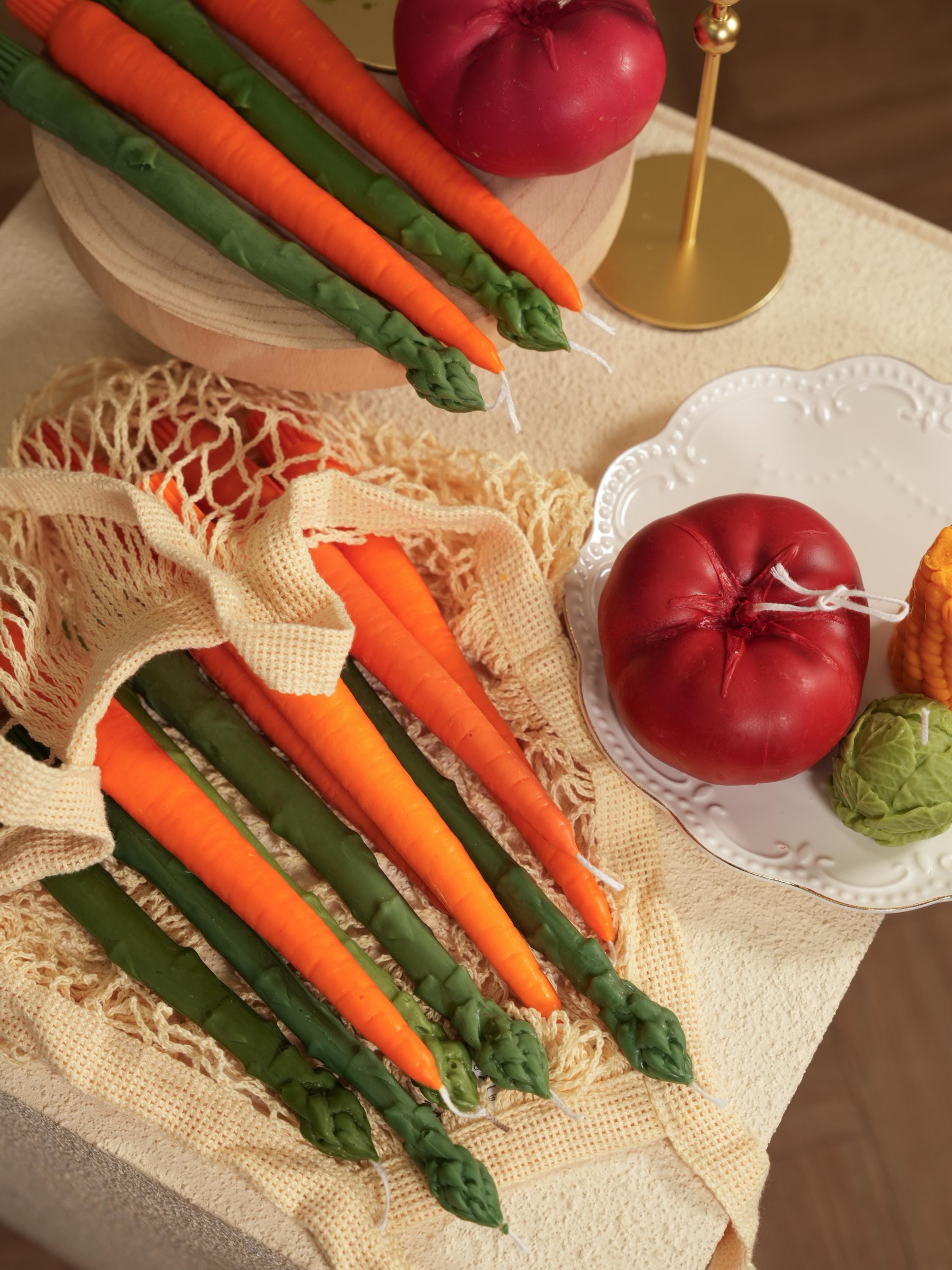 Carrot and Asparagus Taper Dinner  Candle — Handmade | 100% Soy Wax | Unscented | Easter & Spring Decor