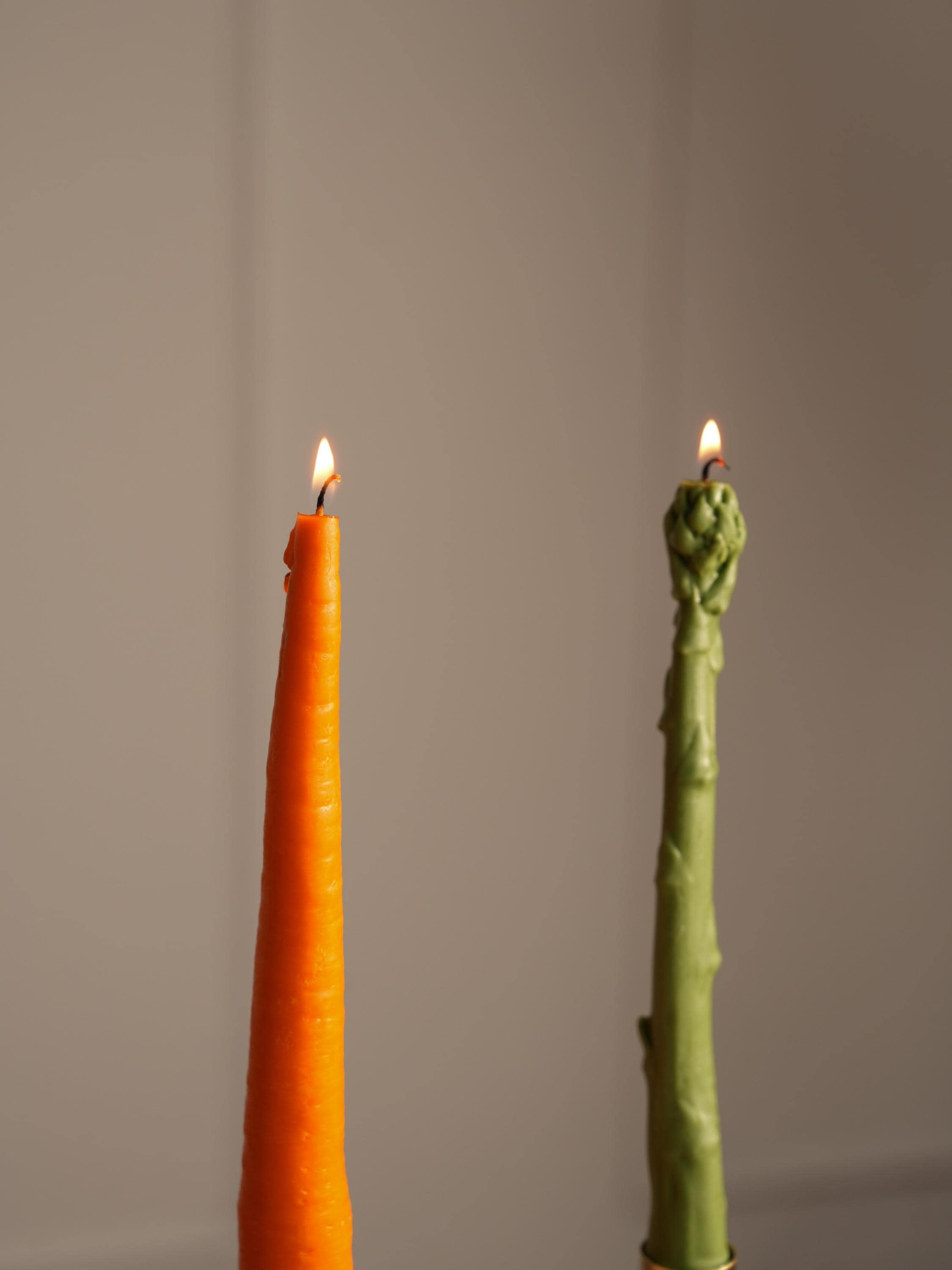 Carrot and Asparagus Taper Dinner  Candle — Handmade | 100% Soy Wax | Unscented | Easter & Spring Decor