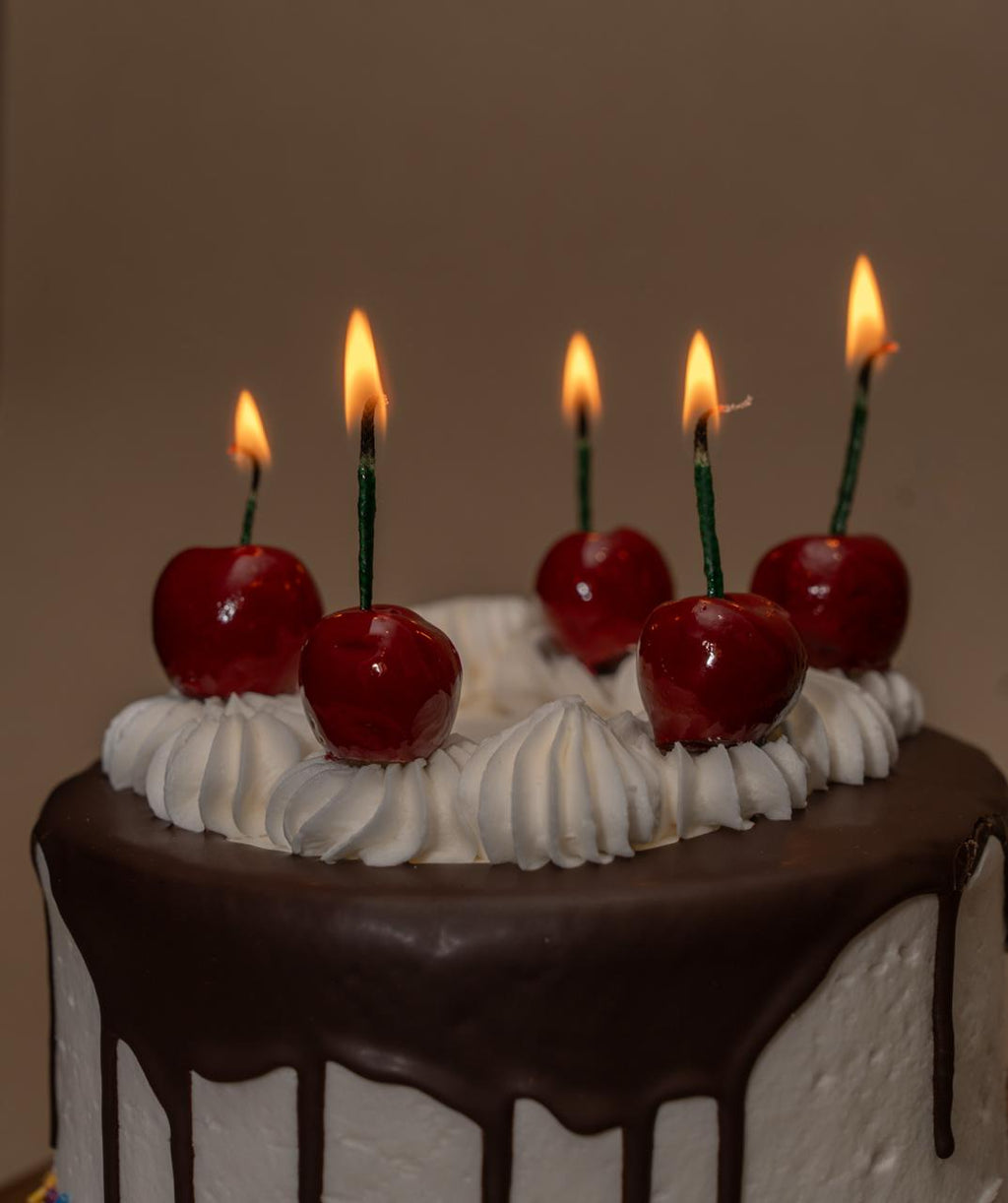 Cherry Birthday Cake Candles: Handmade Soy Wax Party Toppers - Set