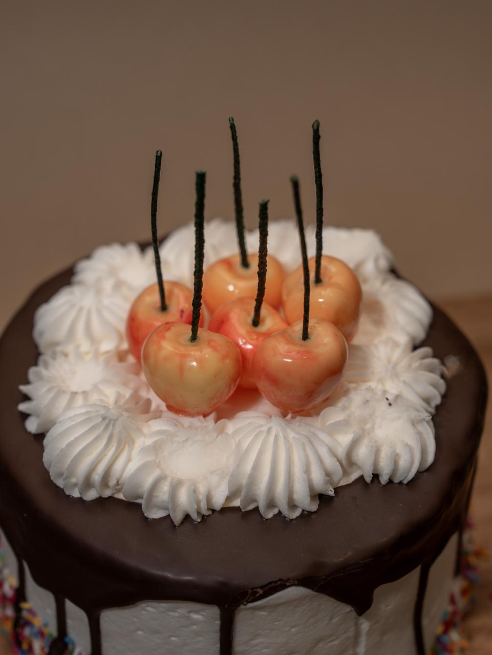 Cherry Birthday Cake Candles: Handmade Soy Wax Party Toppers - Set